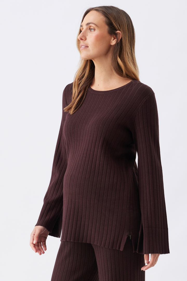Dallas Rib Maternity & Nursing Knit Top in Chocolate
