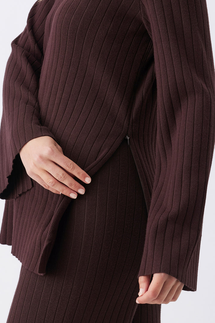 Dallas Rib Maternity & Nursing Knit Top in Chocolate
