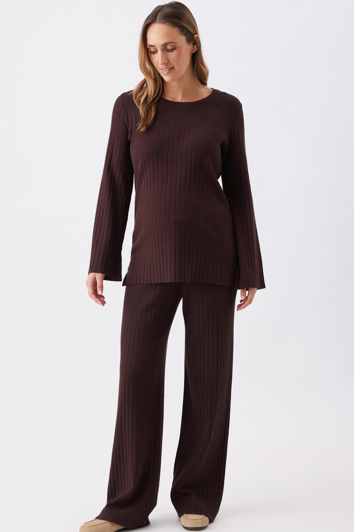 Dallas Rib Maternity & Nursing Knit Top in Chocolate