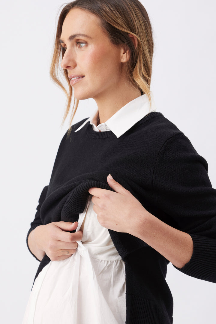 Tori Detachable Maternity and Nursing Sweater Set in Black and White
