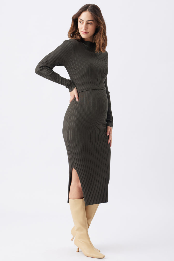 Nella Rib Maternity Nursing Knit Dress in Denim
