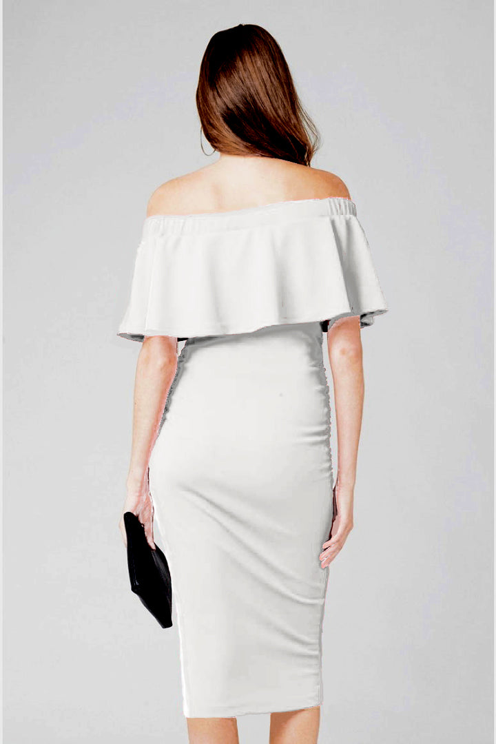Kiara Off-Shoulder Ruffle White Maternity Dress