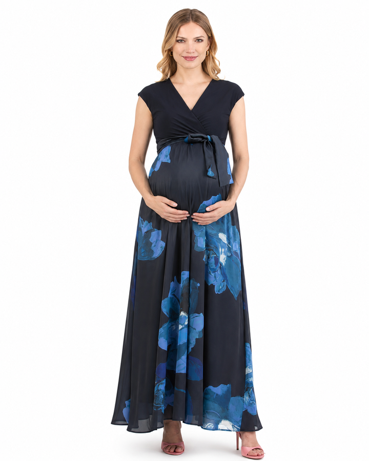 Lucrezia Formal Maternity & Nursing Maxi in Midnight Blue Floral