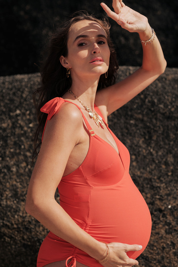 Porto Vecchio Maternity & Nursing Swimsuit in Red Orange