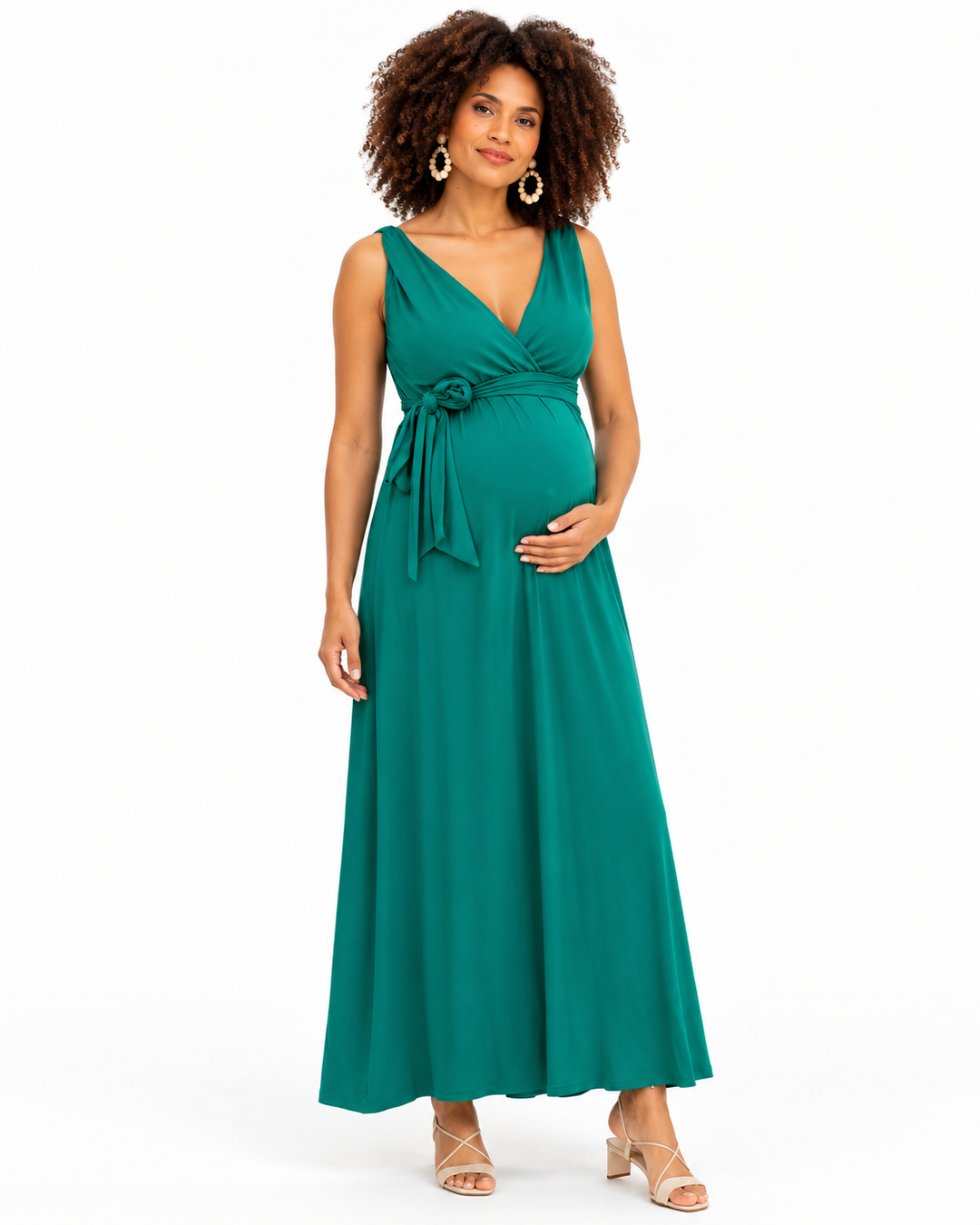 Romaine Maternity Nursing Maxi Dress in Émeraude