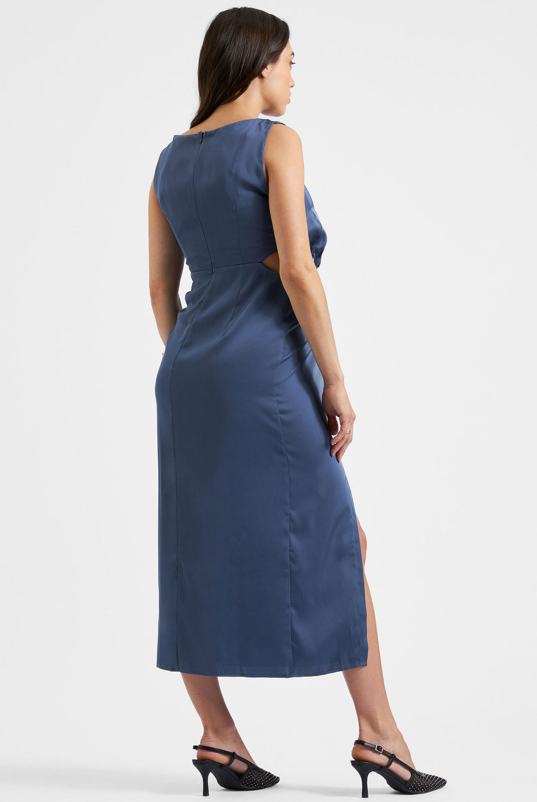Chantell Maternity Side Twist Dress Satin Indigo by Ripe