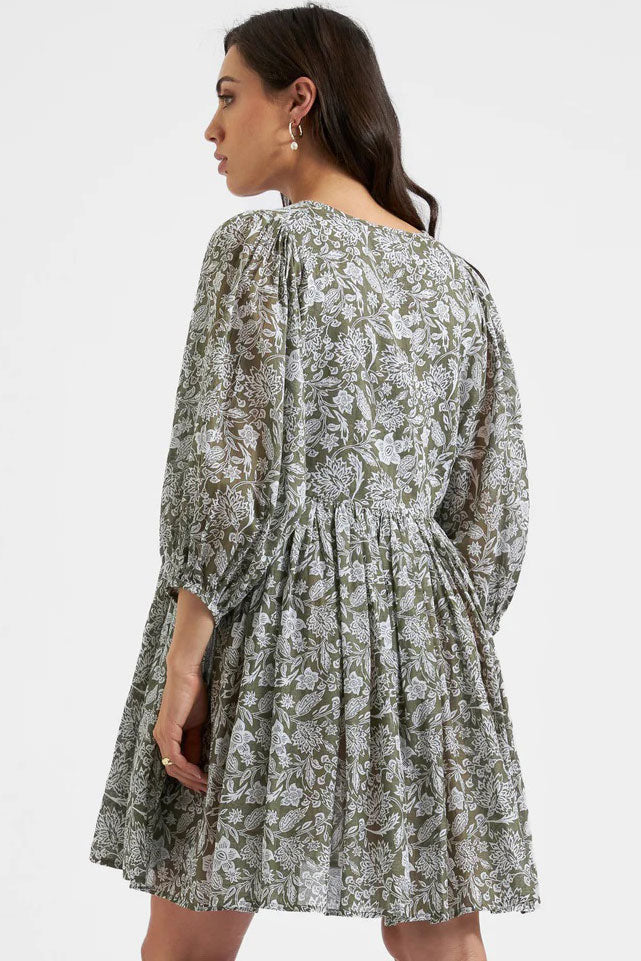 Cali Maternity Nursing Cotton Dress Olive and White by Ripe