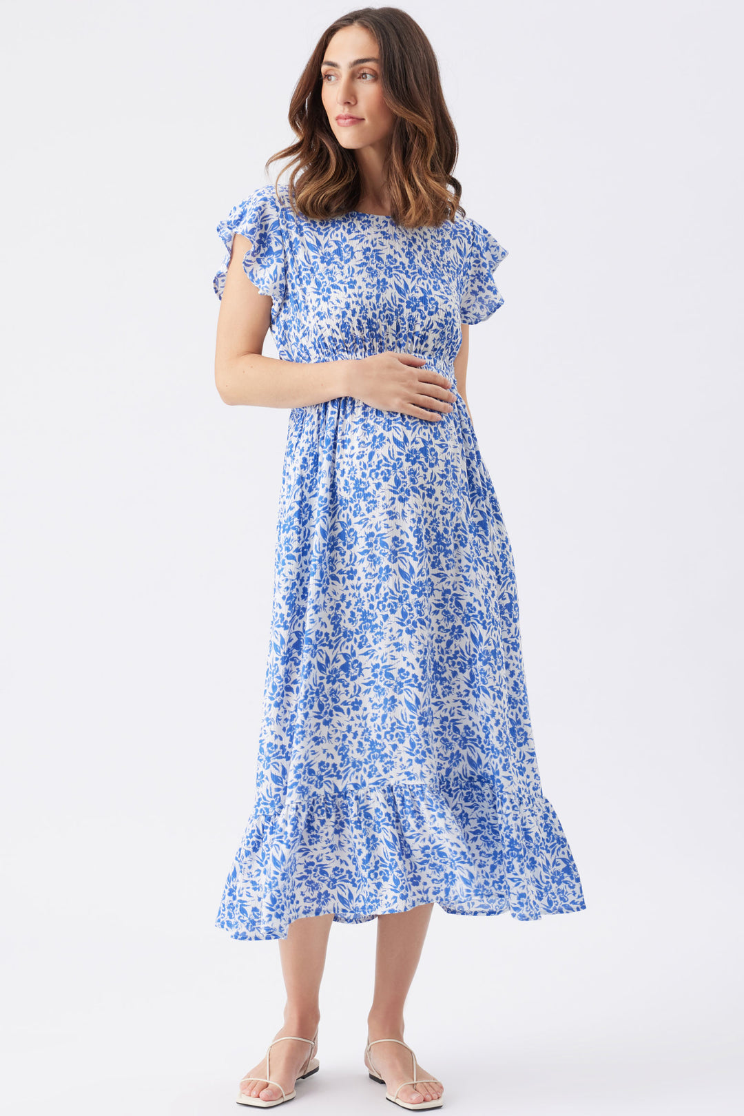 Pippa Baby Shower Cut Out Maternity Dress with Pockets in Royal/White Seven Women Maternity Pippa Baby Shower Cut Out Maternity Dress with Pockets in Royal/White Seven Women Maternity