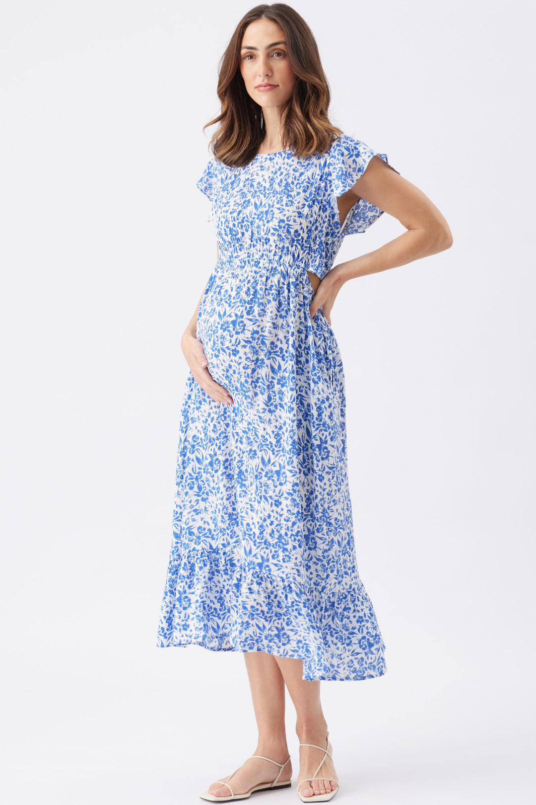 Pippa Baby Shower Cut Out Maternity Dress with Pockets in Royal/White