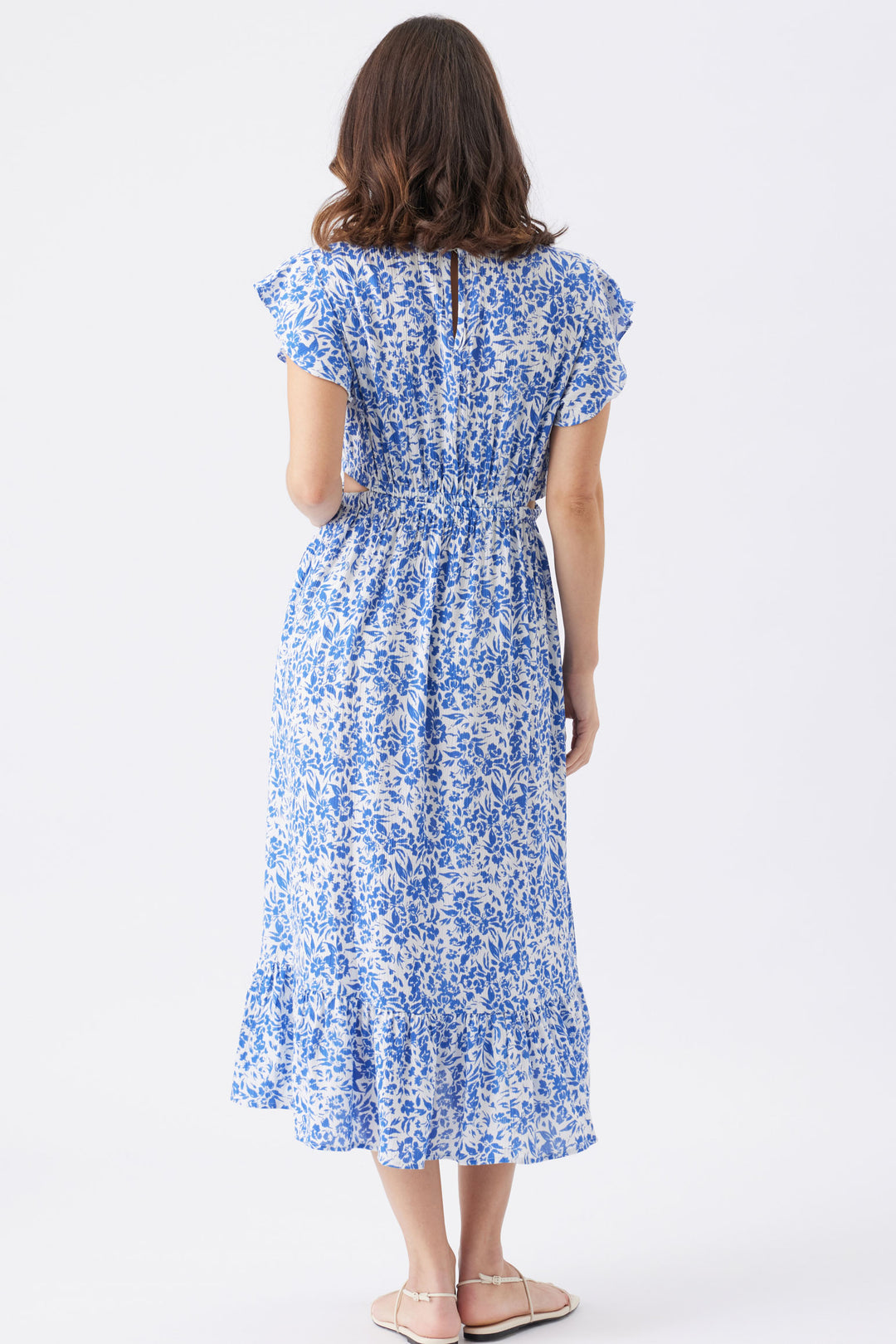 Pippa Baby Shower Cut Out Maternity Dress with Pockets in Royal/White