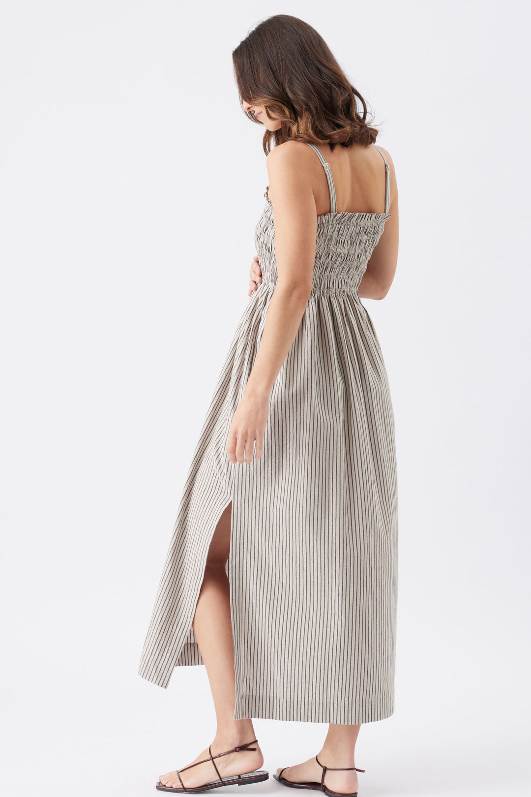Leo Stripe Shirred Maternity & Nursing Dress Natural / Black