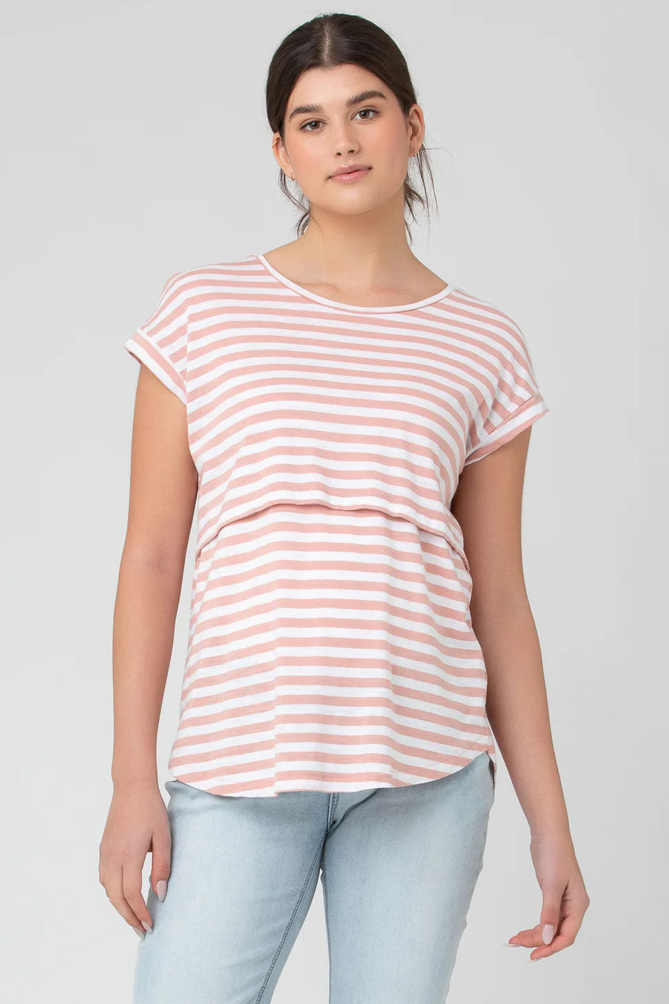 Lionel Short Sleeve Maternity Nursing Tee Pink/White