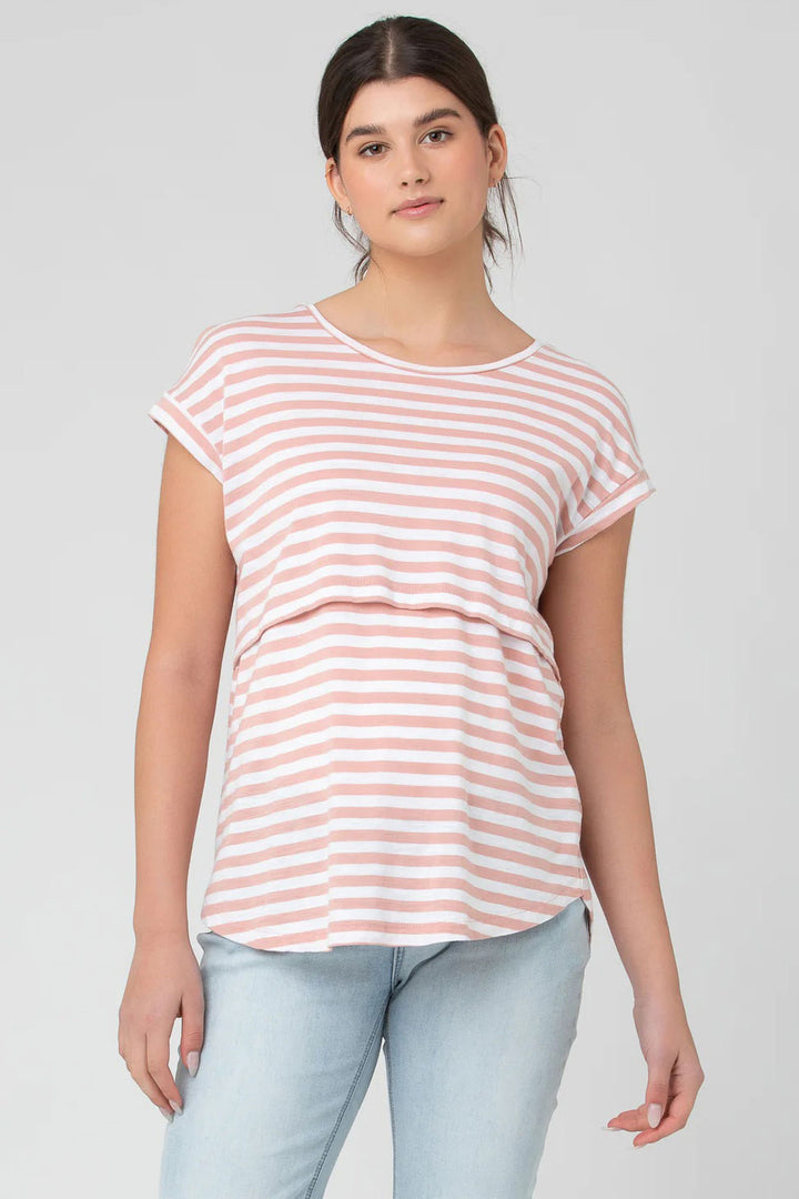 Lionel Short Sleeve Maternity Nursing Tee Pink/White