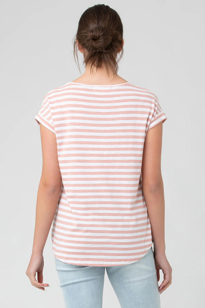 Lionel Short Sleeve Maternity Nursing Tee Pink/White