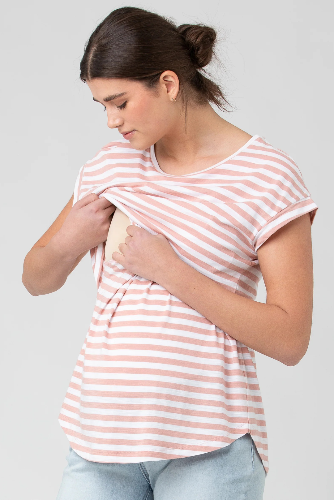 Lionel Short Sleeve Maternity Nursing Tee Pink/White