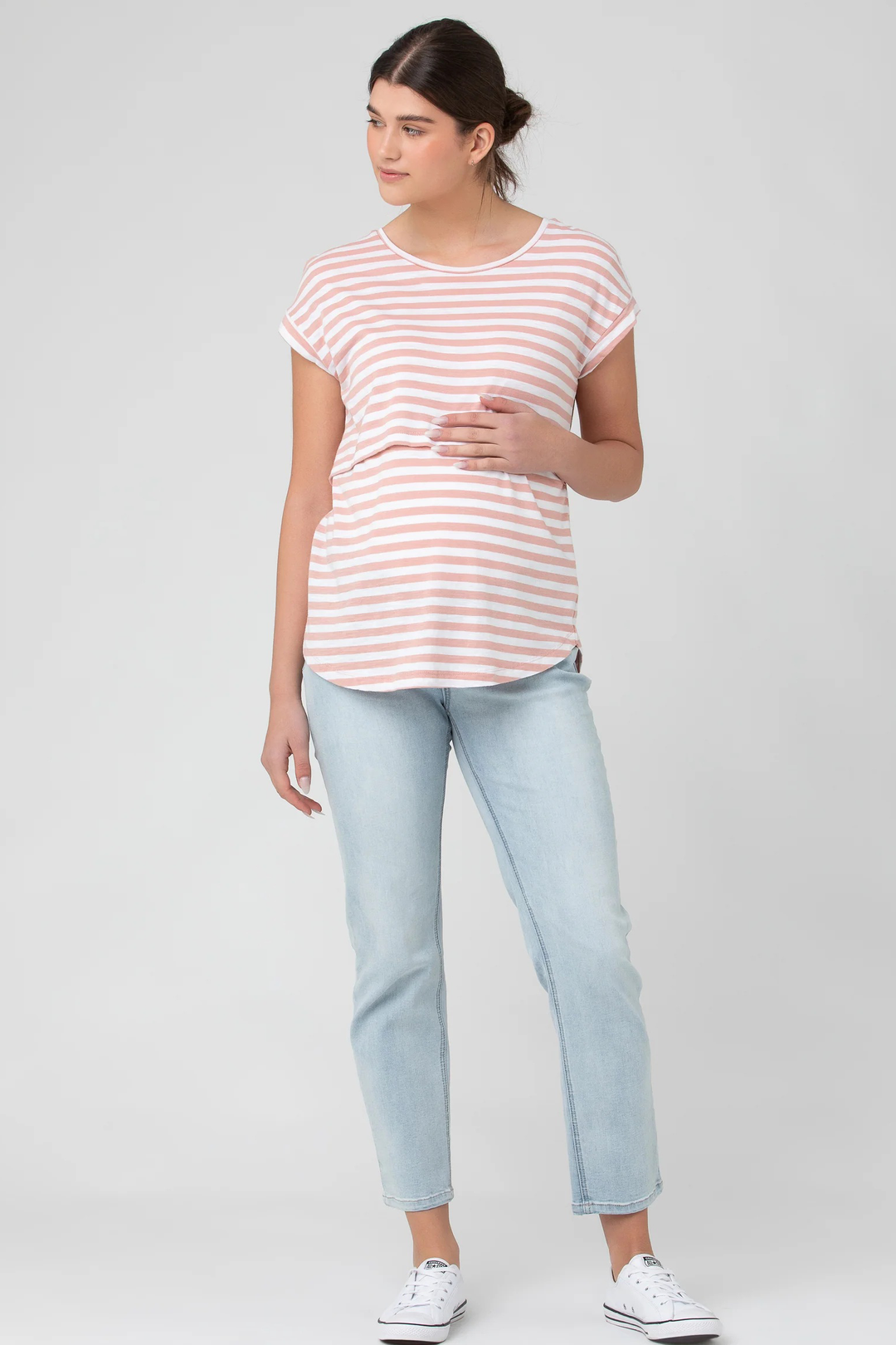 Lionel Short Sleeve Maternity Nursing Tee Pink/White