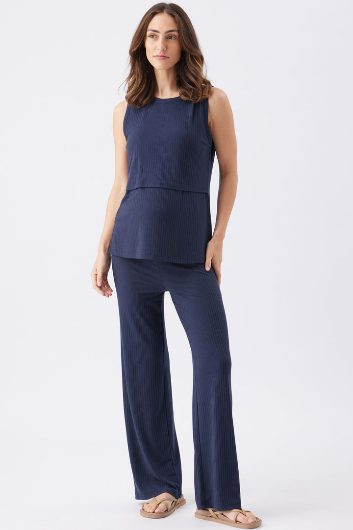 Cindy Rib Lounge Maternity Pants in Navy