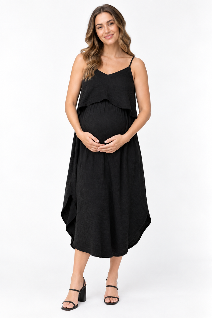 Slip Maternity Nursing Dress in Caviar