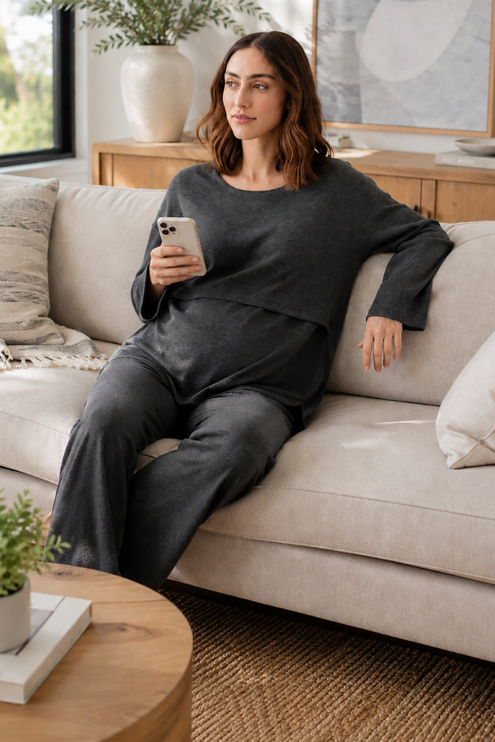 Super Soft Fleece-Lined Maternity Lounge pants in Charcoal