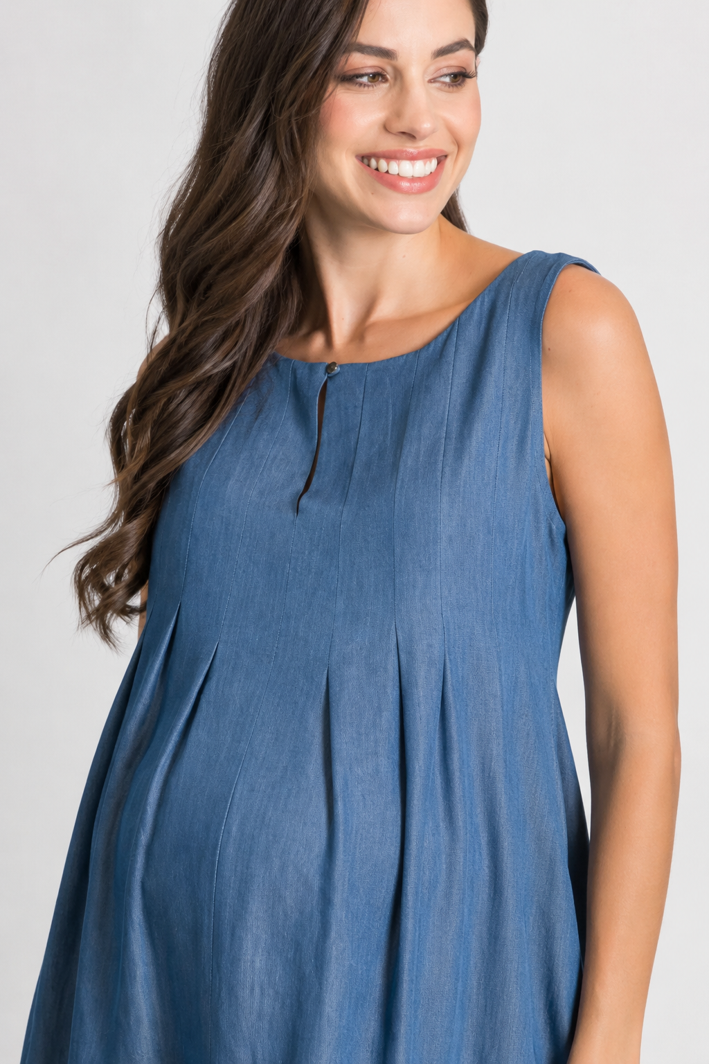 Tamara Chambray Summer Party Maternity Dress In Denim