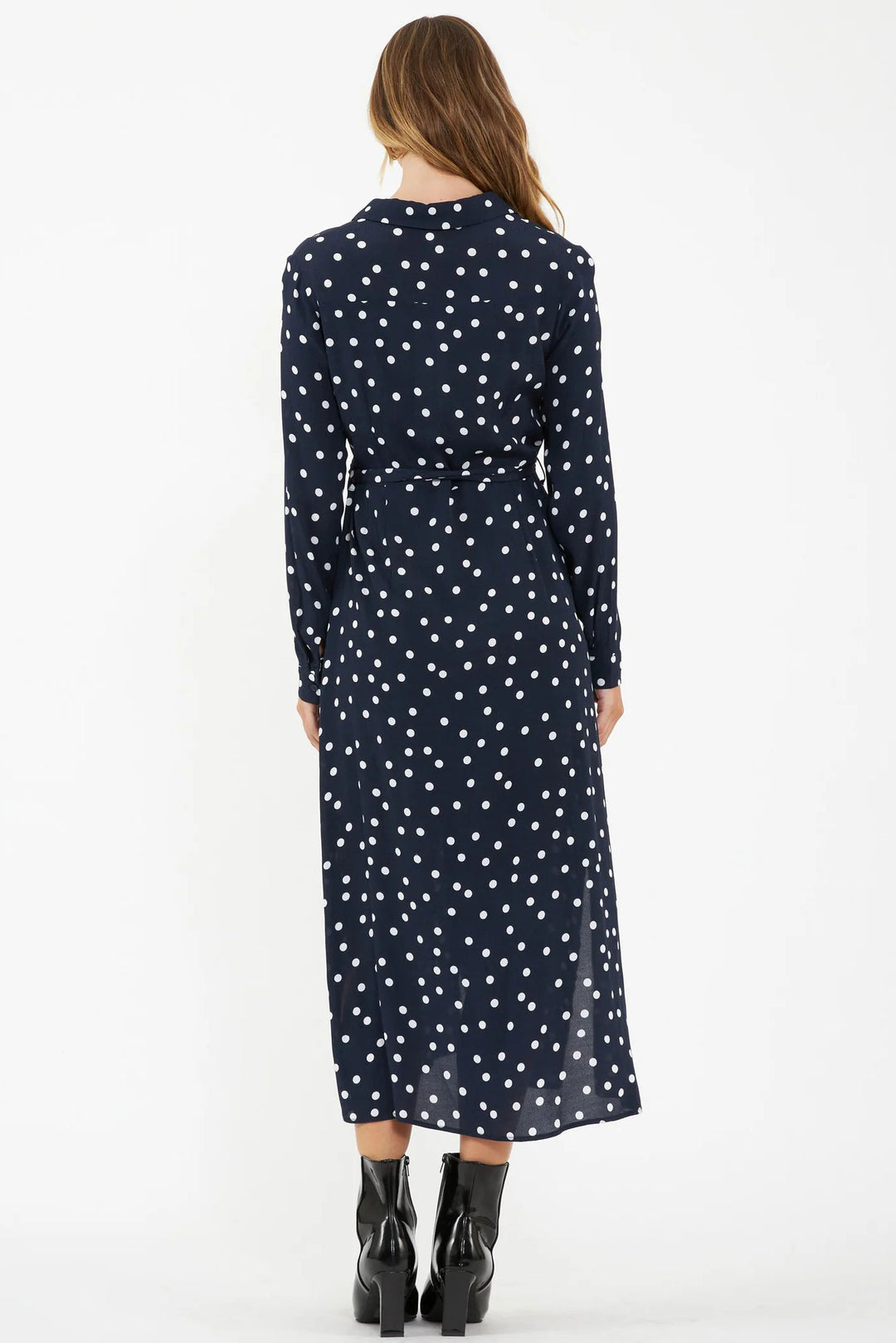 Ellie Spot Shirt Midi Maternity And Nursing Dress Navy with White Spots