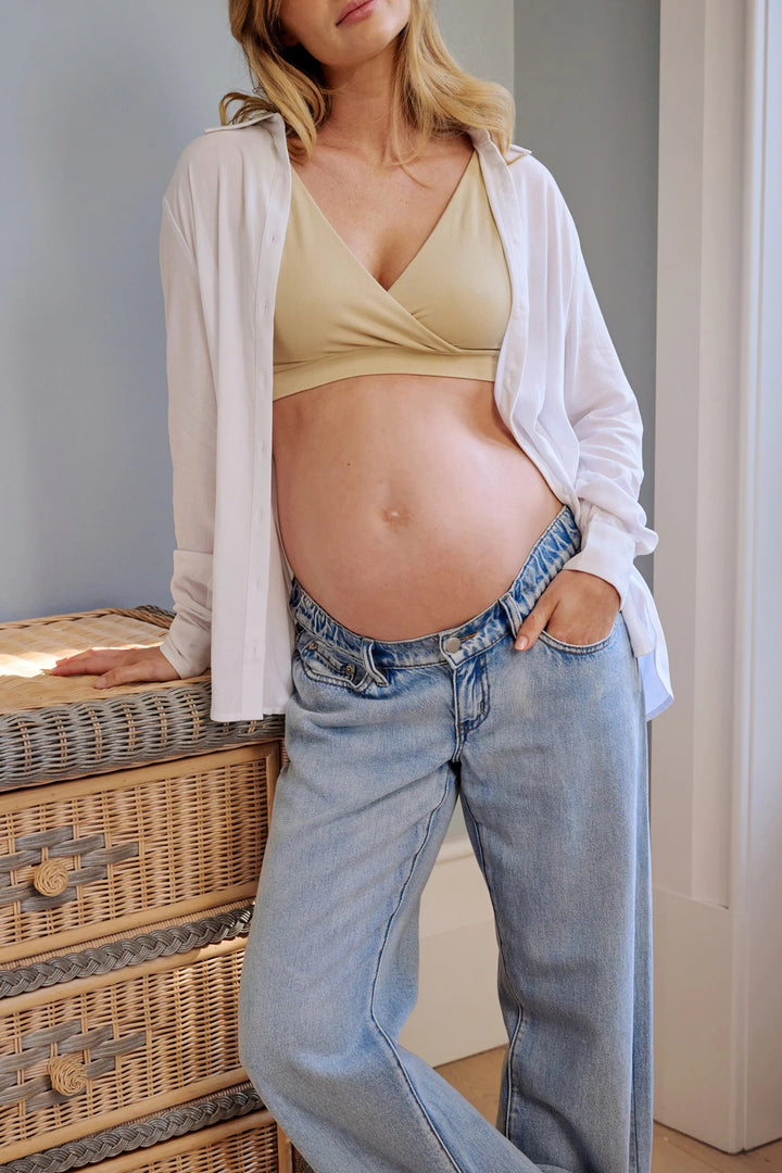 Billie Underbelly Elastic Wide-Leg Light Blue Cotton Maternity Jeans