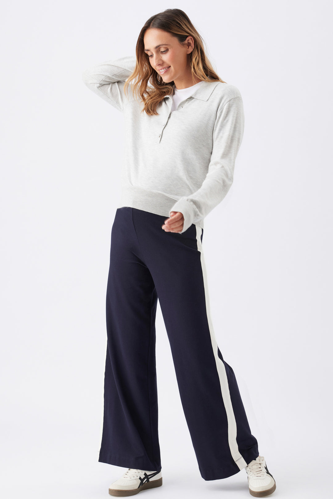 Ari Wide Leg Fleece-lined Maternity Pant Midnight / White