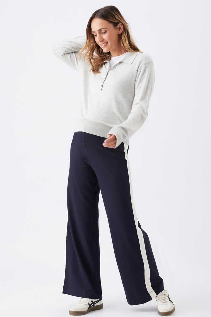 Ari Wide Leg Fleece-lined Maternity Pant Midnight / White