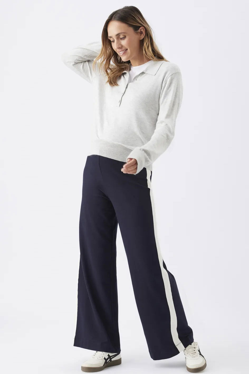 Ari Wide Leg Fleece-lined Maternity Pant Midnight / White