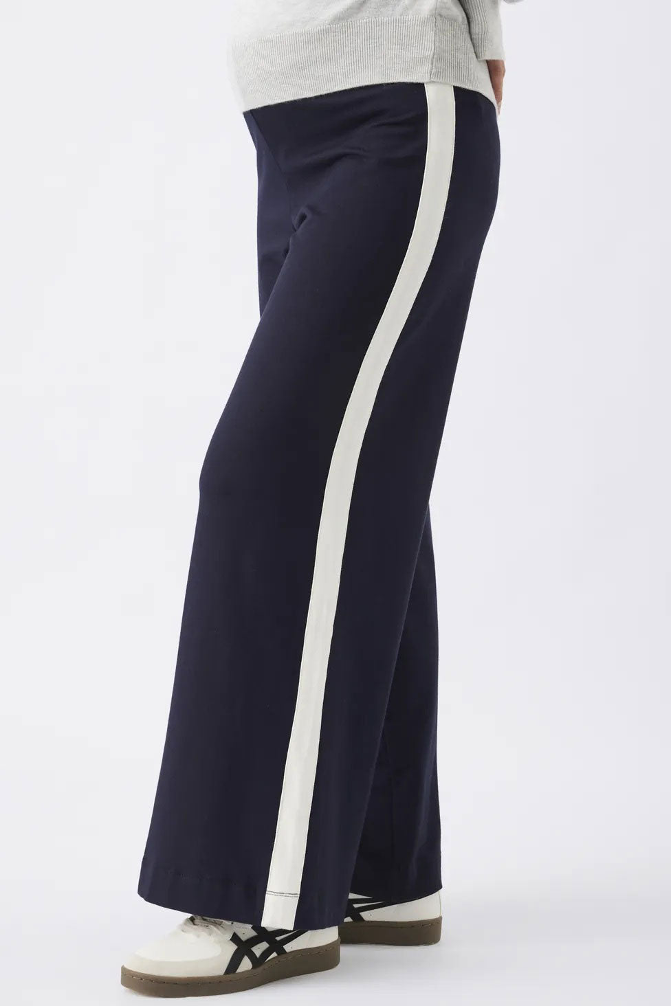 Ari Wide Leg Fleece-lined Maternity Pant Midnight / White