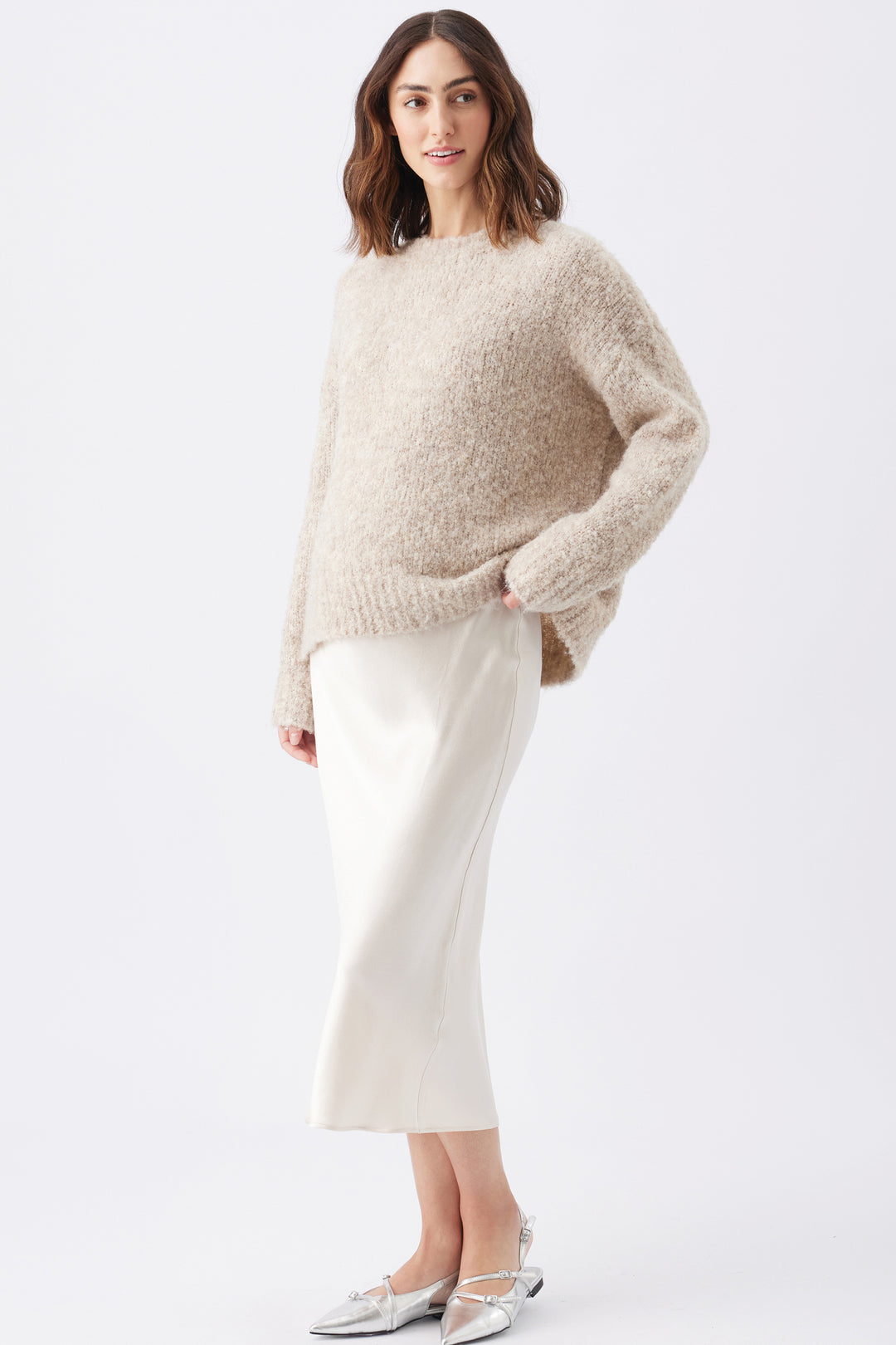 Crystal Satin High-Waisted Maternity Skirt Ivory