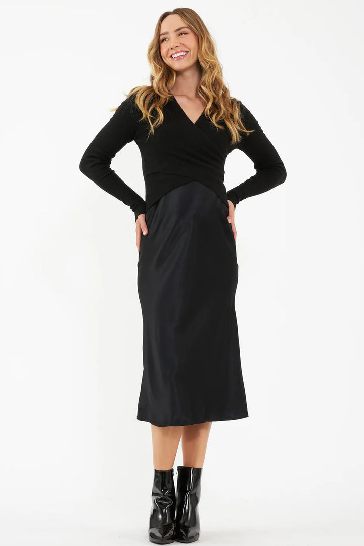 Crystal Black Satin High-Waisted Maternity