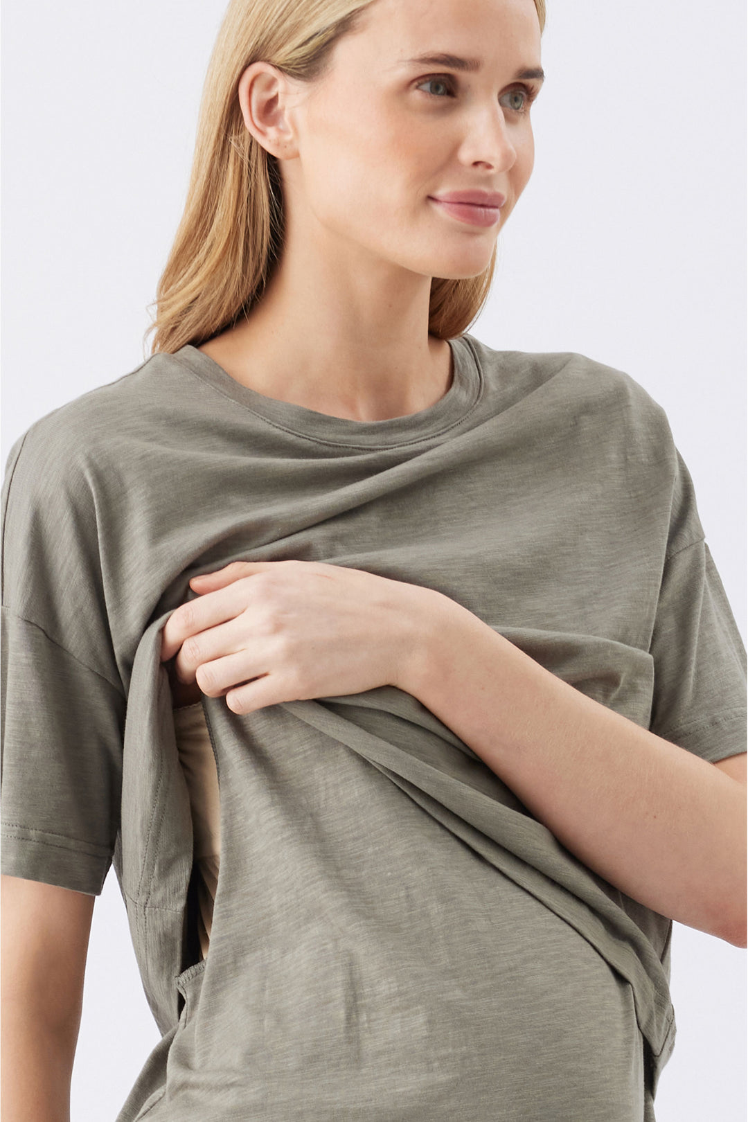 Claud Cotton Maternity & Nursing Tee in Moss