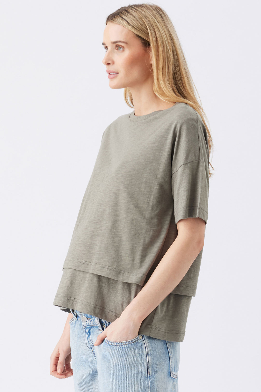 Claud Cotton Maternity & Nursing Tee in Moss