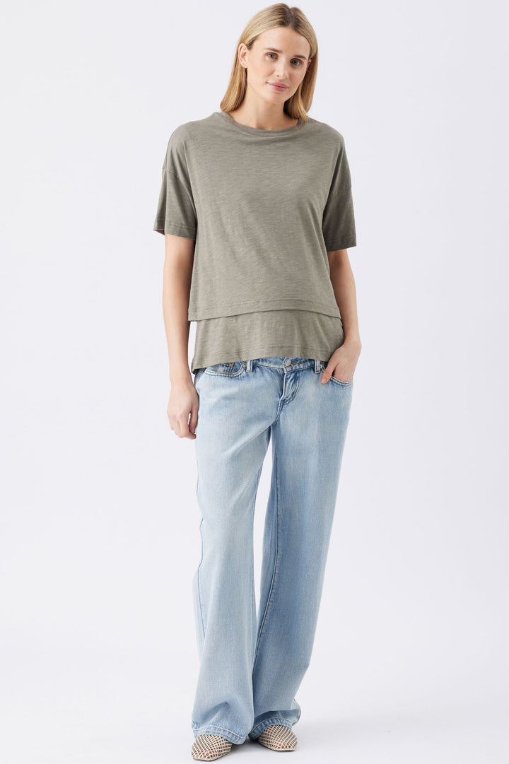 Claud Cotton Maternity & Nursing Tee in Moss