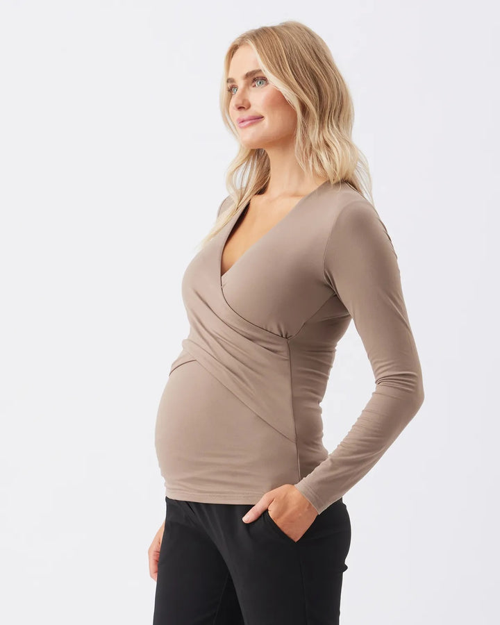 Embrace Luxe Knit Cross-Over Maternity Nursing Top in Mocha