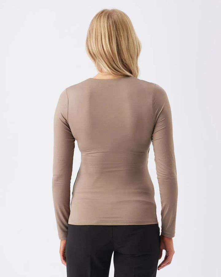 Embrace Luxe Knit Cross-Over Maternity Nursing Top in Mocha