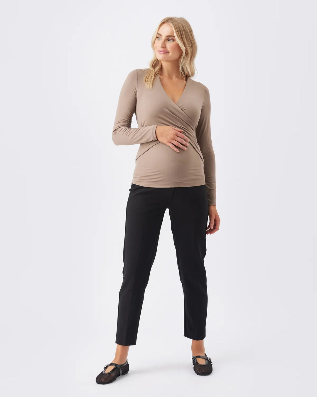 Embrace Luxe Knit Cross-Over Maternity Nursing Top in Mocha