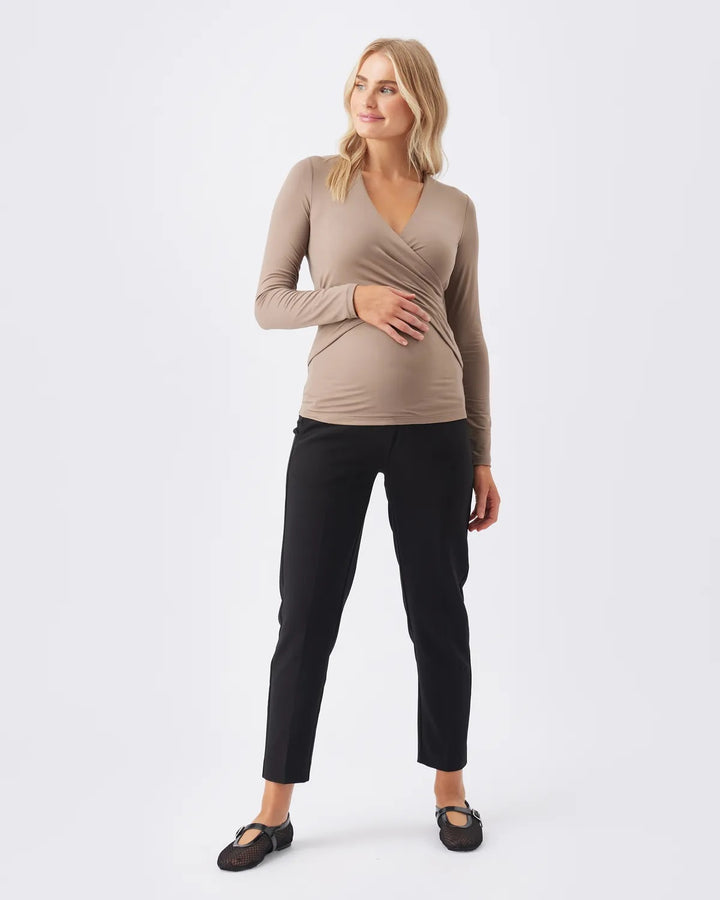 Embrace Luxe Knit Cross-Over Maternity Nursing Top in Mocha