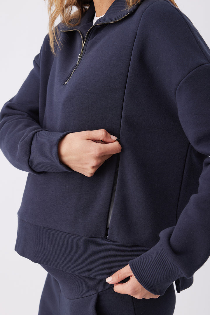Andi Maternity and Nursing Fleece Sweat Top Navy