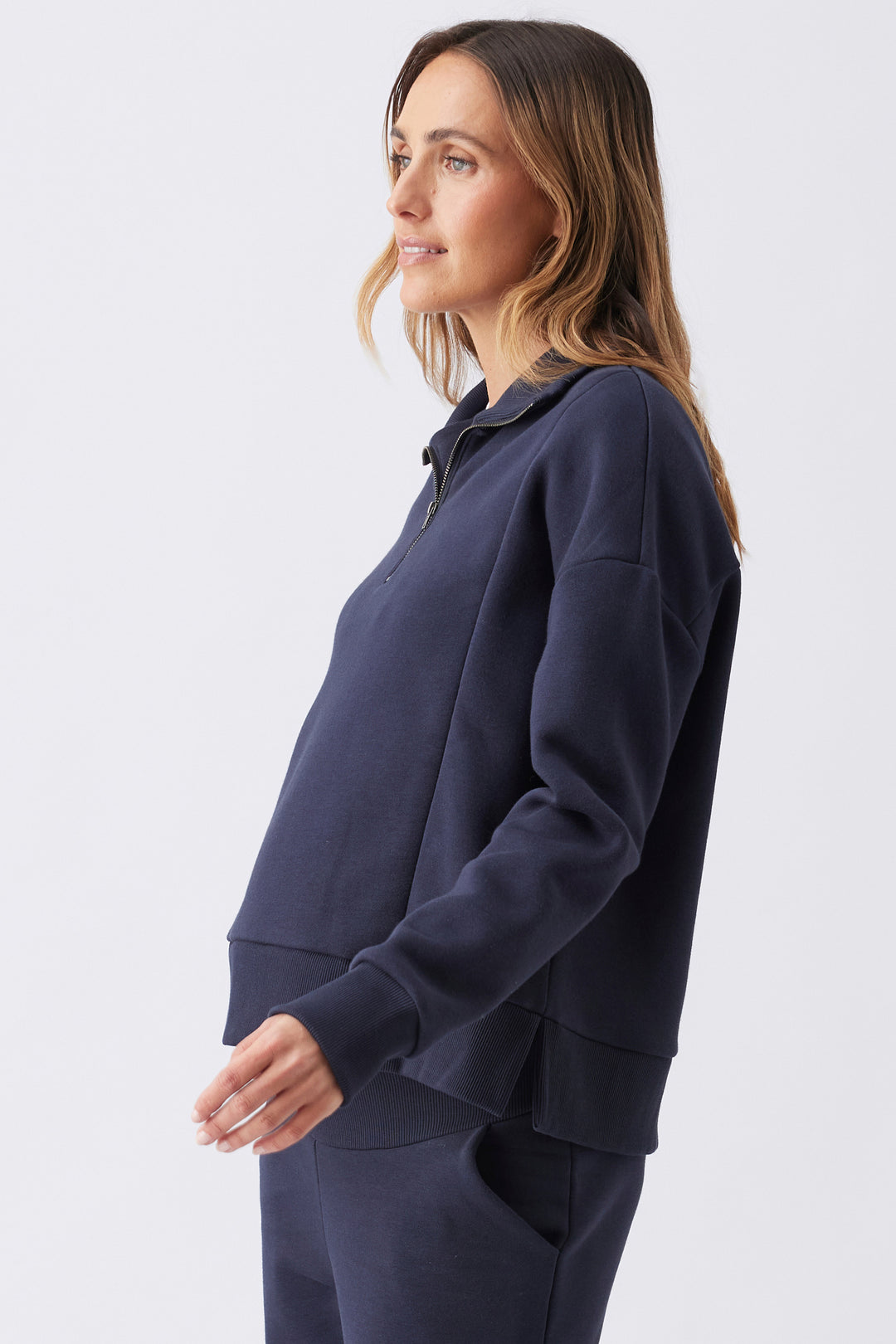 Andi Maternity and Nursing Fleece Sweat Top Navy