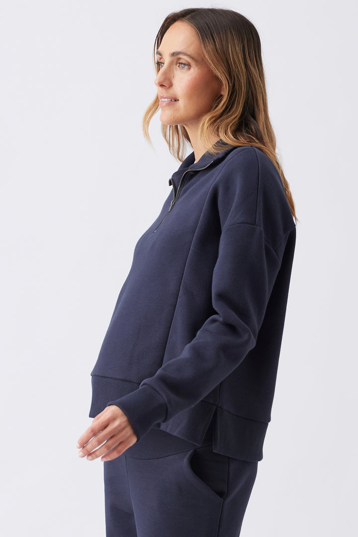 Andi Maternity and Nursing Fleece Sweat Top Navy