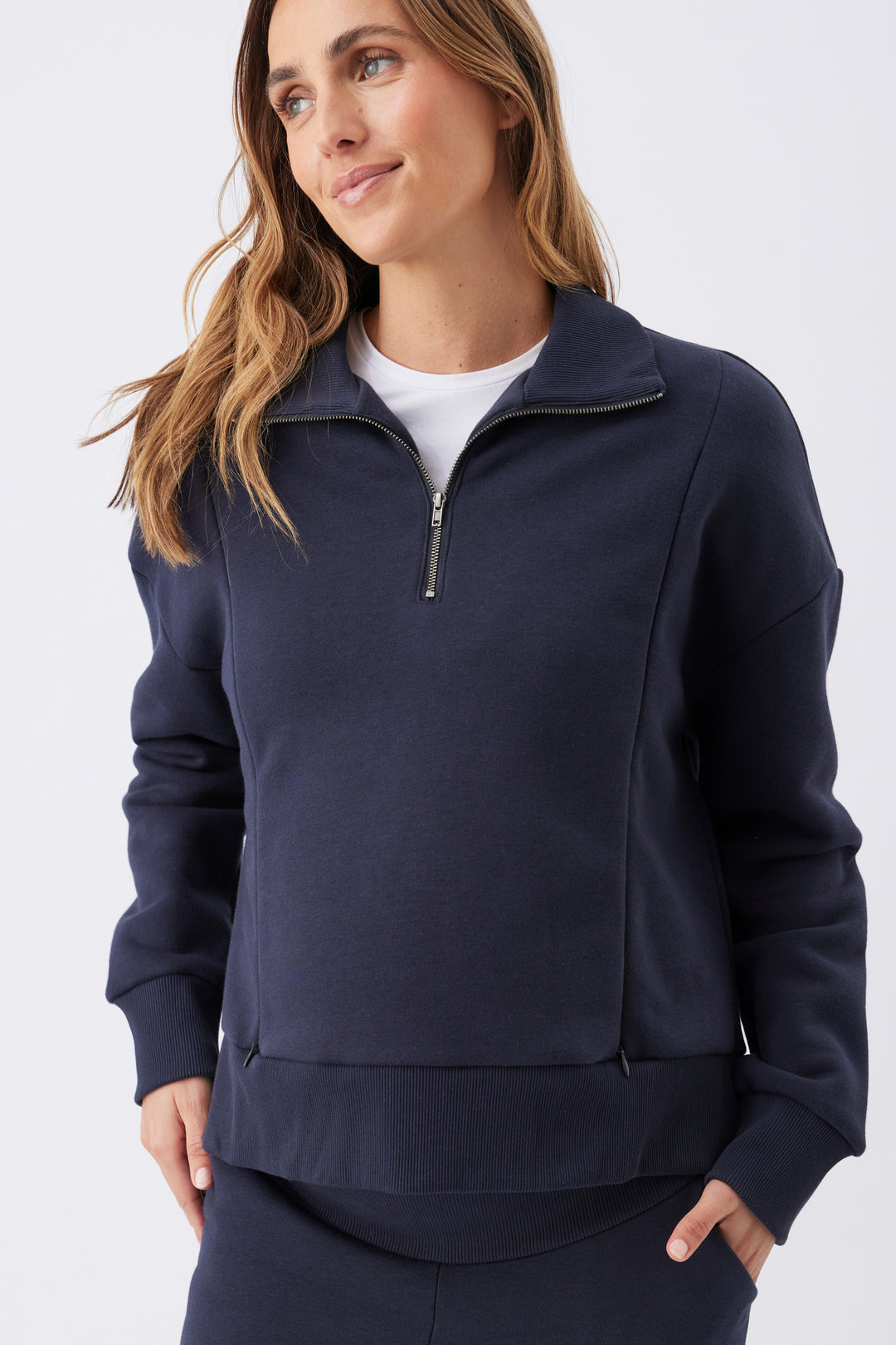 Andi Maternity and Nursing Fleece Sweat Top Navy