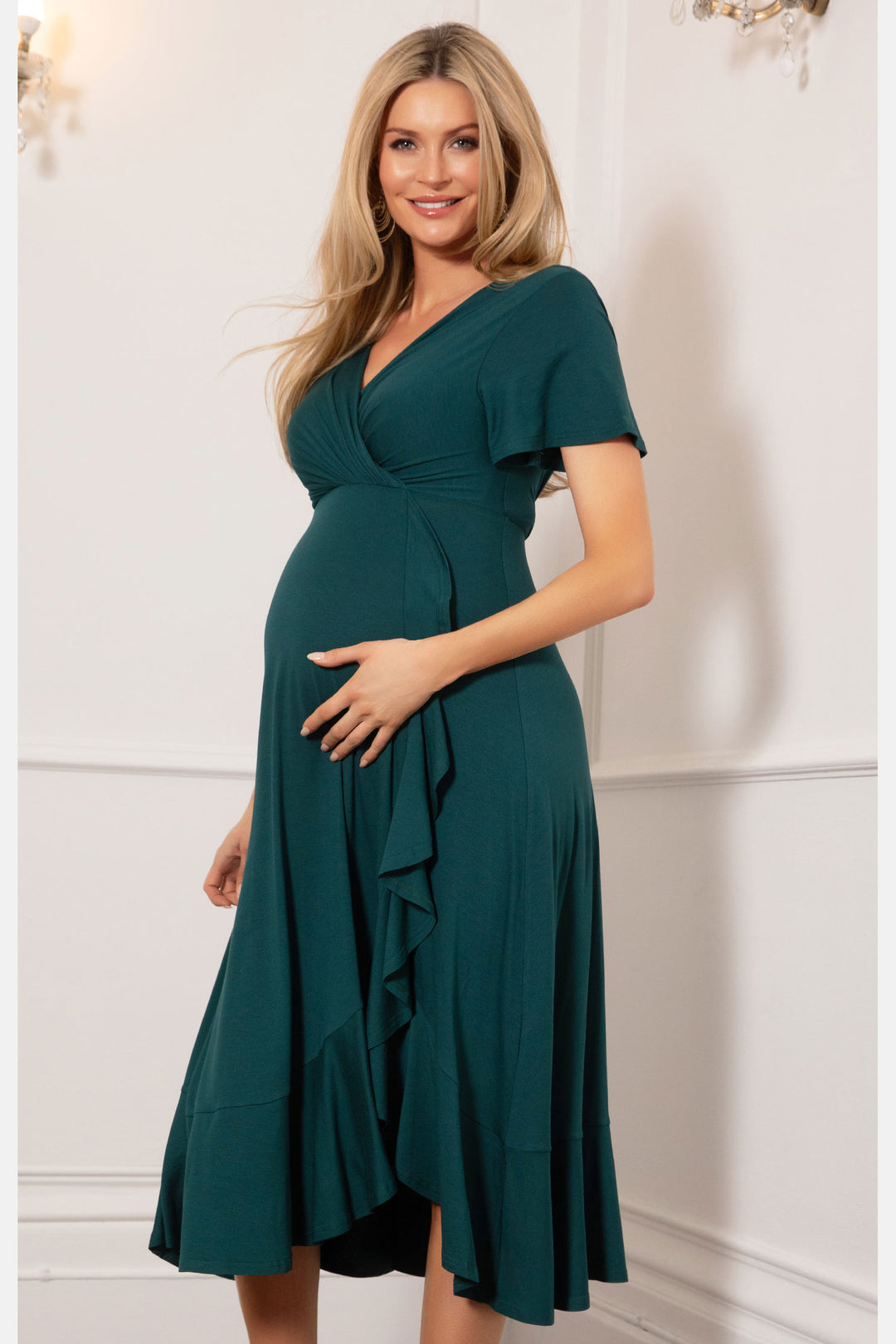 Waterfall Maternity & Nursing Midi Dress in Deep Green by Tiffany Rose
