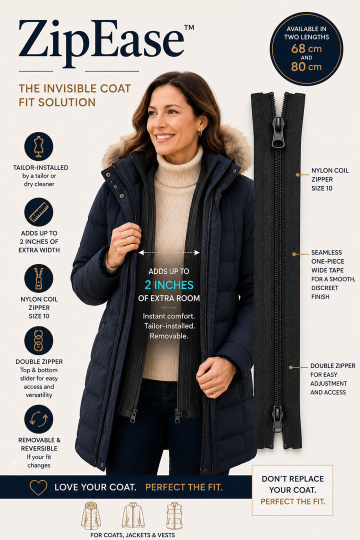 ZipEase - for coats that need a little more width: Canada Goose, Moncler, Mackage & Moose Knuckle Coats etc.