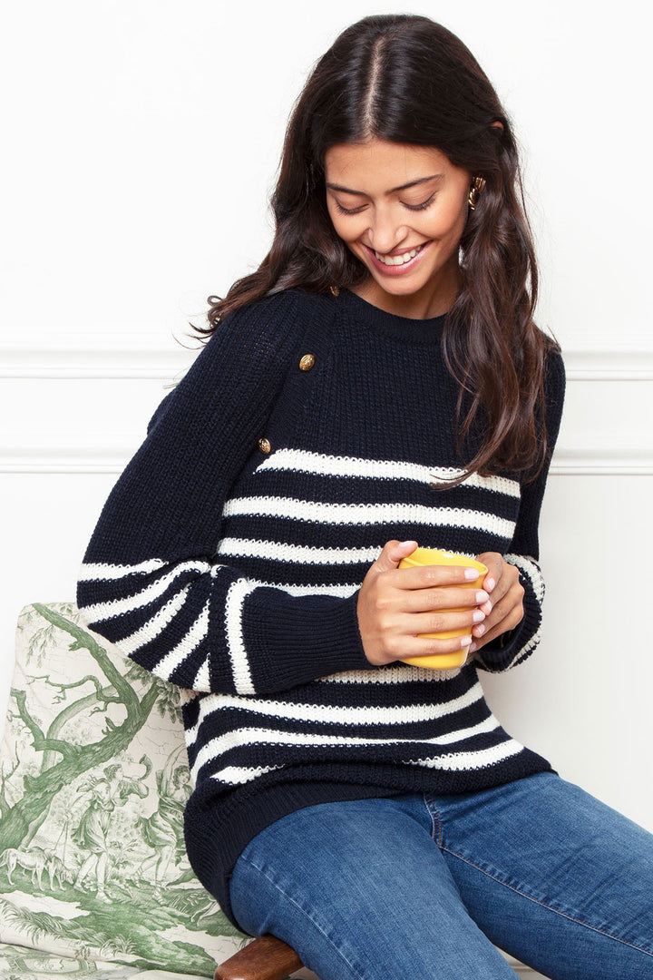 Romain  Maternity Nursing Sweater in Marine Stripe