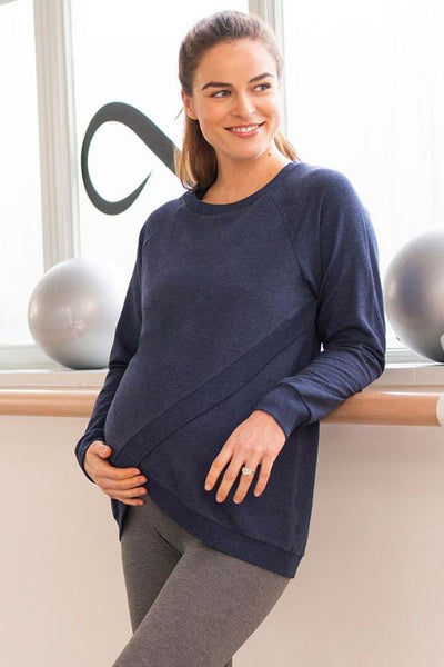 Sybil Crossover Maternity & Nursing Sweater in Bluemarl - Seven Women Maternity