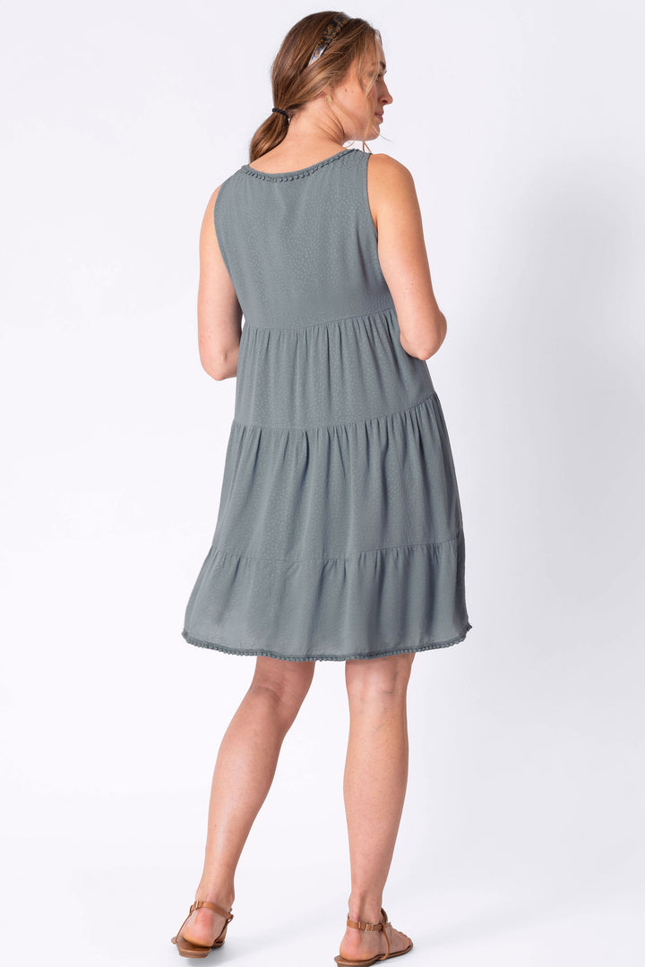 Brandi Tiered Sage Blue Maternity Nursing Dress Seraphine