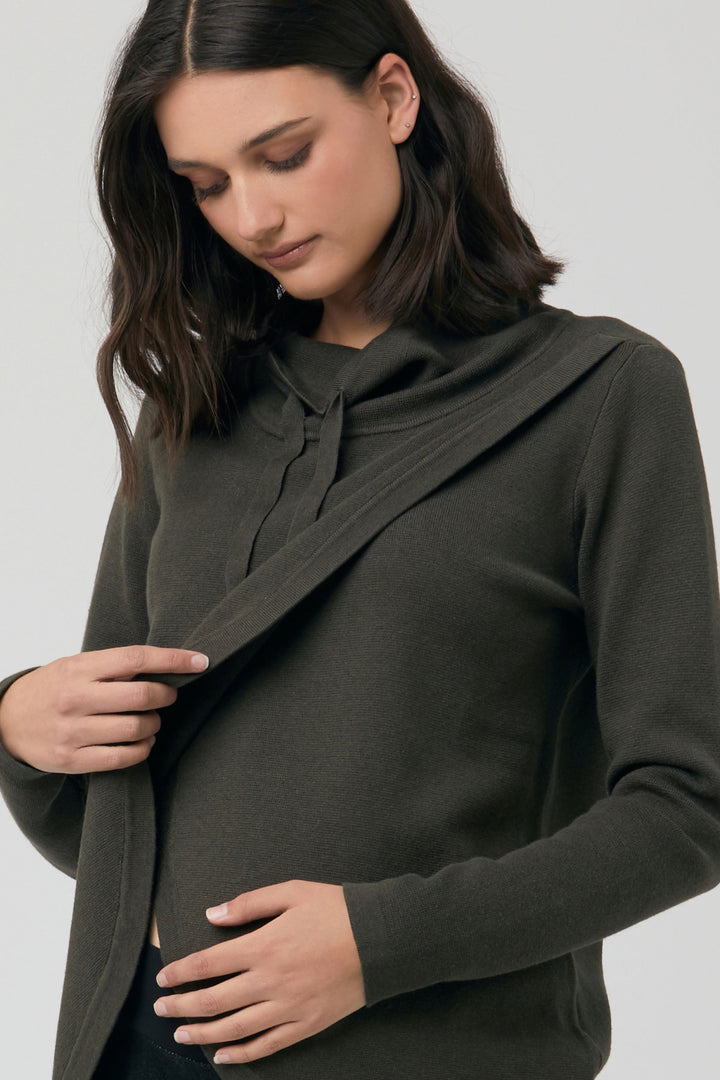 Cassie Cross Over Maternity Nursing Knit Olive by Ripe