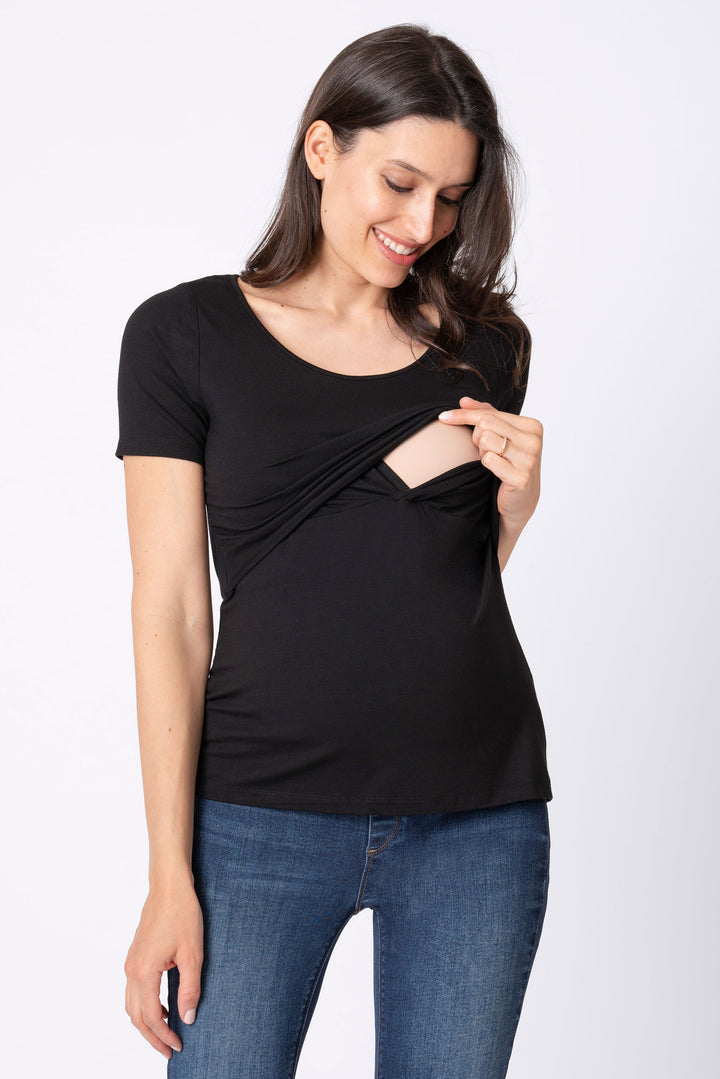 Laina Short Sleeve Maternity Nursing Top Black